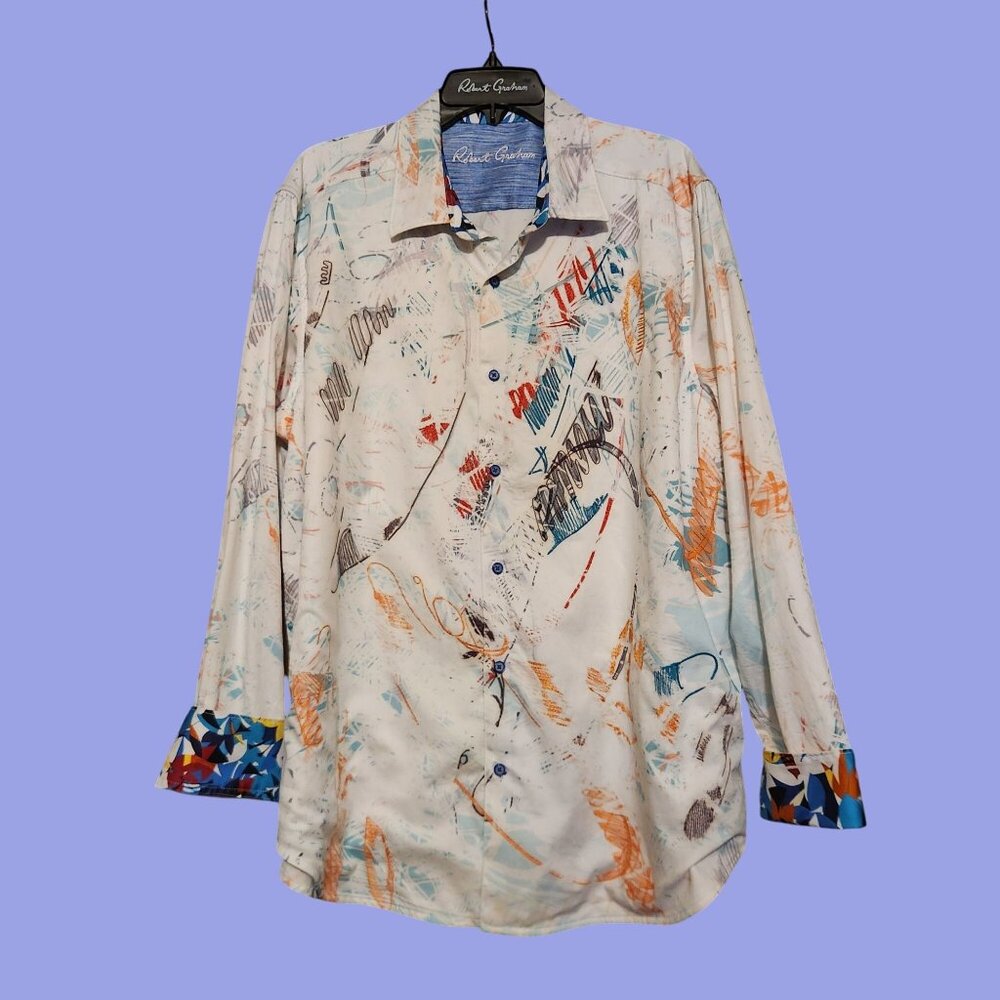 Robert Graham Men's Embroidery Abstract Print Button-Up Shirt Size 2XL